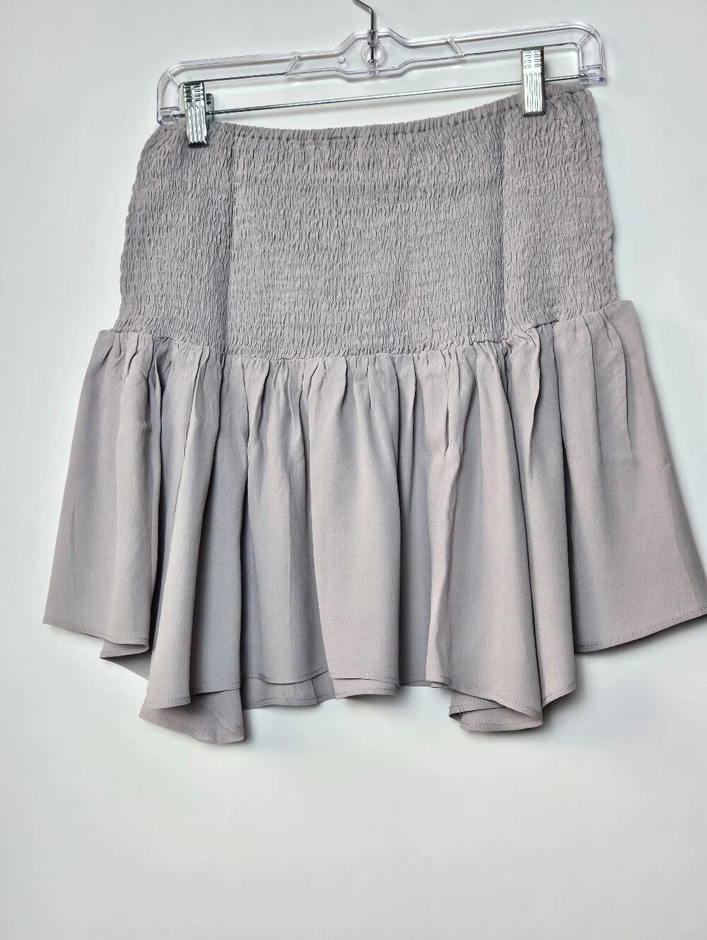 Umgee  Smocked Tiered Mini Skirt Medium Dove 100% Viscose Boho Flowy NWT